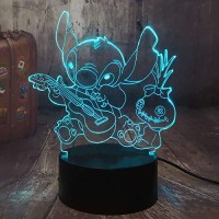 Cute Cartoon Figure Stitch 3D Led Night Light Happy Stitch Playing The Guitar With Friends Scrump Baby Sleep Table Lamp Bedroom Decor Christmas Gift For Kids Boys Children(Stitch Guitar)