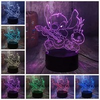 Cute Cartoon Figure Stitch 3D Led Night Light Happy Stitch Playing The Guitar With Friends Scrump Baby Sleep Table Lamp Bedroom Decor Christmas Gift For Kids Boys Children(Stitch Guitar)