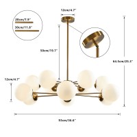 Kco Lighting 12Light Glass Globe Sputnik Chandelier Light Fixture Mid Century Modern Chandeliers Brushed Brass Chandelier Milk