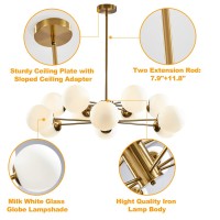 Kco Lighting 12Light Glass Globe Sputnik Chandelier Light Fixture Mid Century Modern Chandeliers Brushed Brass Chandelier Milk