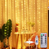 Sunnest Curtain String Light Christmas 300 Led 8 Lighting Modes Fairy Lights Remote Control Usb Powered Waterproof Lights