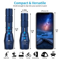 Binwo Led Flashlight 2Pack(Blue), Nice Gifts For Anybody, Super Bright Small Flashlights Powerful With 5 Modes, Waterproof Alloy Material, Zoomable, For Outdoor Or Home