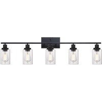 Melucee 40 Inches Length 5-Light Bathroom Vanity Light Fixtures Black Industrial Wall Sconce Lighting With Clear Glass Shade For Living Room Bedroom Hallway Kitchen