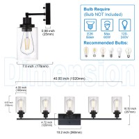 Melucee 40 Inches Length 5-Light Bathroom Vanity Light Fixtures Black Industrial Wall Sconce Lighting With Clear Glass Shade For Living Room Bedroom Hallway Kitchen