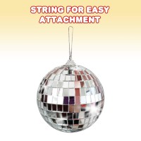 Artcreativity 4 Inch Mirror Disco Ball Silver Disco Ball With Hanging String For Parties Birthdays And Weddings 90S Disco