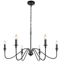 Lampundit 6-Light Iron Chandelier Black Farmhouse Chandelier Classic Candle Ceiling Pendant Light Fixture For Kitchen Island Dining Room Living Room Foyer Barn