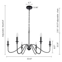 Lampundit 6-Light Iron Chandelier Black Farmhouse Chandelier Classic Candle Ceiling Pendant Light Fixture For Kitchen Island Dining Room Living Room Foyer Barn