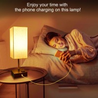 Comzler Usb Table Lamp, Small Lamp Bedside Lamp With Usb Port To Recharging Your Devices,Warm Led Bulb Included,Ambient Light, Fabric Shade, Nightstand Lamp Perfect For Bedroom