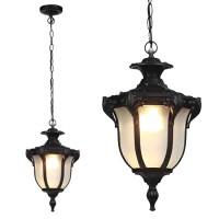 Moddeny Rustic Victorian E26 Exterior Ceiling Pendant Light American Outdoor Waterproof Chandelier Garden Corridor Grape Frame Pavilion Black Hanging Light Adjustable Suspension Lighting Fixture