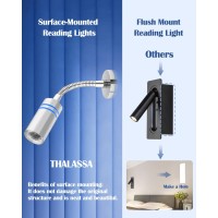 Thalassa 12V Flexible Goose Neck Rv Reading Light With Blue Lighting Mode Surface Mounted With Screws 14W 28003200K Interior