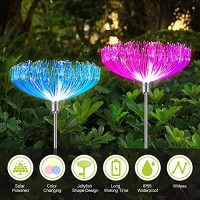 Neporal Solar Garden Lights, 7 Color Changing Solar Lights Outdoor Decorative, Ip65 Waterproof Garden Lights Solar Powered, 2 Pack Solar Flower Lights, Fiber Optic For Yard Patio Pathway Decorations