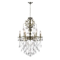 6 Light Up Chandelier With Antique Brass Finish