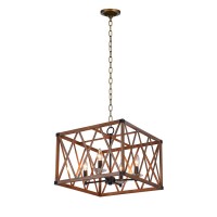 4 Light Chandelier With Wood Grain Brown Finish