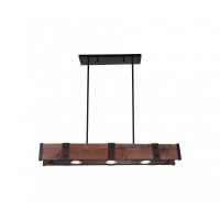 Led Drum Shade Island Light With Black & Wood Finish