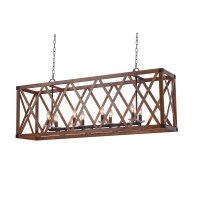 8 Light Chandelier With Wood Grain Brown Finish