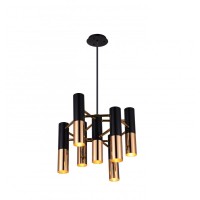 7 Light Down Chandelier With Matte Black & Satin Gold Finish