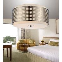 2 Light Drum Shade Flush Mount With Satin Nickel Finish