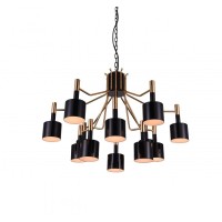 12 Light Down Chandelier With Matte Black & Satin Gold Finish