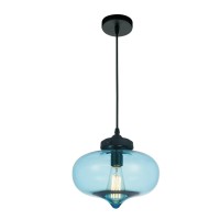 1 Light Down Mini Pendant With Transparent Blue Finish