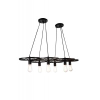 6 Light Down Chandelier With Black Finish