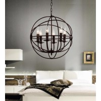 6 Light Up Chandelier With Brown Finish