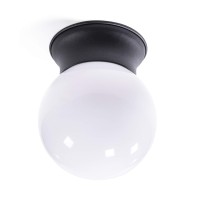 Coramdeo Commercial Residential Globe Ceiling Light, Entry, Outdoor Hallway, Damp Location, Built In Led Color Select Switch For 3K / 4K / 5K, 850 Lumens, Black Cast Aluminum With White Globe