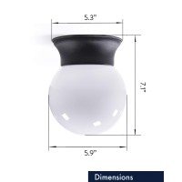 Coramdeo Commercial Residential Globe Ceiling Light, Entry, Outdoor Hallway, Damp Location, Built In Led Color Select Switch For 3K / 4K / 5K, 850 Lumens, Black Cast Aluminum With White Globe