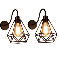 2 Pack Metal Wire Cage Rustic Wall Sconce, No Dimmable Vintage Industrial Wall Lamp Fixture,For Bedroom Farmhouse, Antique Edison Style Iron Wall Mount Light (Black)