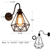 2 Pack Metal Wire Cage Rustic Wall Sconce, No Dimmable Vintage Industrial Wall Lamp Fixture,For Bedroom Farmhouse, Antique Edison Style Iron Wall Mount Light (Black)