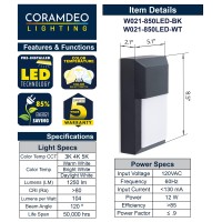 Coramdeo Commercial Residential Outdoor Sconce Wall Pack Light Wet Location Built In Led Color Select Switch For 3K 4K 5K