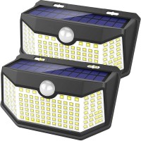 Hmcity Solar Lights Outdoor 120 Led With Lights Reflector And 3 Lighting Modes, Motion Sensor Wall Lights,Ip65 Waterproof Solar Powered For Garden Patio Yard (2Pack)