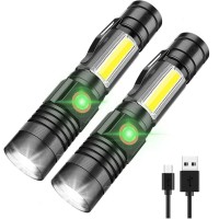 Itoncs Led Rechargeable, 1000 Lumens Super Bright Magnetic Flashlight With Cob Work Light, Waterproof, 4 Modes, Pocket Tactical Flashlights For Outdoor Camping Emergency 2 Pack No Battery