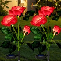 Anordsem Solar Garden Lights Outdoor Decor For Yard Led Flowers Lamp Pathway Patio Waterproof Decorations, 2 Set Red Roses Solar Powered Decorative Path/Cemetery Grave Lighting White