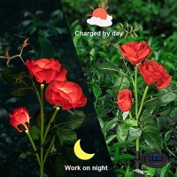 Anordsem Solar Garden Lights Outdoor Decor For Yard Led Flowers Lamp Pathway Patio Waterproof Decorations, 2 Set Red Roses Solar Powered Decorative Path/Cemetery Grave Lighting White