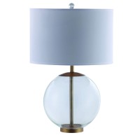 Benjara, White And Brown Drum Shade Metal Table Lamp With Glass Orb Accent