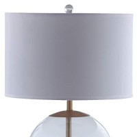 Benjara, White And Brown Drum Shade Metal Table Lamp With Glass Orb Accent