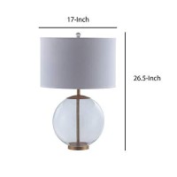 Benjara, White And Brown Drum Shade Metal Table Lamp With Glass Orb Accent