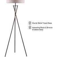 DetailsProduct Featuresgreat addition to a modern on transitional home decorThis contemporary floor lamp features a three leg tripod design for support and stabilizationBlack and bronze gradient metal bodyFeaturing a beige fabric drum shade Shade measures