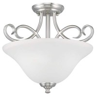 Westinghouse Lighting 6573800 Dunmore 15-Inch, Two-Light Indoor Semi-Flush Mount Ceiling Fixture, Brushed Nickel Finish With Frosted Glass