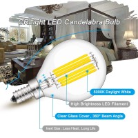 Crlight 6W Dimmable Led Candelabra Bulb 5000K Daylight White, 65W Equivalent 650Lm E12 Vintage Edison G16 Globe Clear Glass Chandelier Light Bulbs, Smooth Dimming Version, 6 Pack