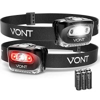 Vont Led Headlamp [Batteries Included, 2 Pack] Ipx5 Waterproof, With Red Light, 7 Modes, Head Lamp, For Running, Camping, Hiking, Fishing, Jogging, Headlight Headlamps For Adults & Kids