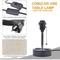 Comzler Usb Bedside Table Lamp, Small Lamp Nightstand Lamp With Usb Port To Recharge Your Devices,Led Bulb Included,Fabric Shade,Ambient Light Bedside Desk Lamp For Bedroom