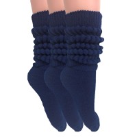 Awsamerican Made Slouch Socks Cotton Scrunch Knee High Extra Long And Heavy Socks (Navy, 3)