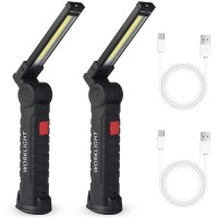 2Pack Led Work Lights, Usb Rechargeable Cob Light With Magnetic Base 360?Otate And 5 Modes, Folding Flashlight Inspection Mechanic Light For Car Repairing, Workshop, Household And Emergency Use,Large