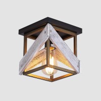 Modern Farmhouse Flush Mount Ceiling Light 1-Light Metal And Wood Cage Mini Semi Flush Mount Light Fixture For Hallway Kitchen Entryway, Antique Gold And Black