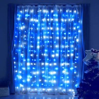 Heyfuni Curtain Lights,304L 9.8Ftx9.8Ft 30V 8Modes Safety Window Lights With Memory For Home Wedding Christmas Party Patio Lawn Garden Bedroom Outdoor Indoor Wall Decorations (304Led, Blue) 1