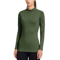 Baleaf Womens Fleece Thermal Mock Neck Long Sleeve Running Shirt Workout Tops Green Size L