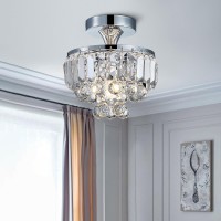 Bestier Modern Chrome Crystal Semi-Flushmount Chandelier Lighting Led Ceiling Light Fixture Lamp For Dining Room Bathroom Bedroom Livingroom Diameter 9