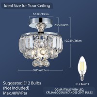 Bestier Modern Chrome Crystal Semi-Flushmount Chandelier Lighting Led Ceiling Light Fixture Lamp For Dining Room Bathroom Bedroom Livingroom Diameter 9