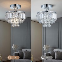 Bestier Modern Chrome Crystal Semi-Flushmount Chandelier Lighting Led Ceiling Light Fixture Lamp For Dining Room Bathroom Bedroom Livingroom Diameter 9